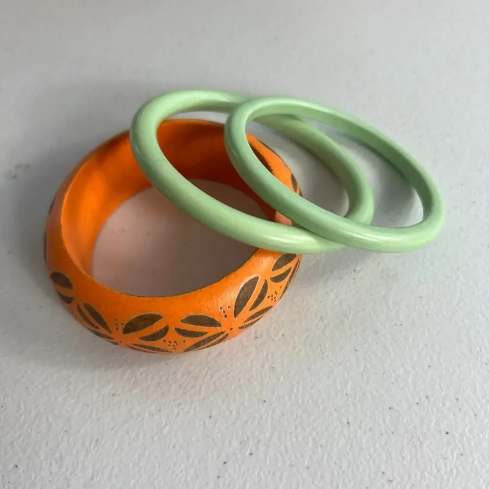 Set of 3 Accessory Boho Bracelets Orange Green